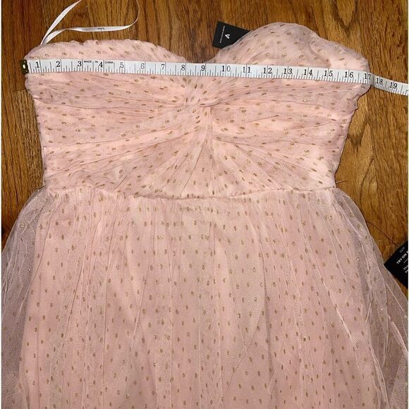 Lulus Destined for Dancing Pink Polka Dot Mesh Strapless Mini Tule Dress Size L - Picture 11 of 11